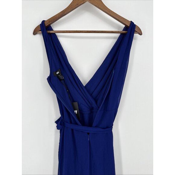 Dkny Womens Size 6 Blue Chiffon High-Low Sleeveless V-Neck Tie Waist Midi Dress - Picture 10 of 10